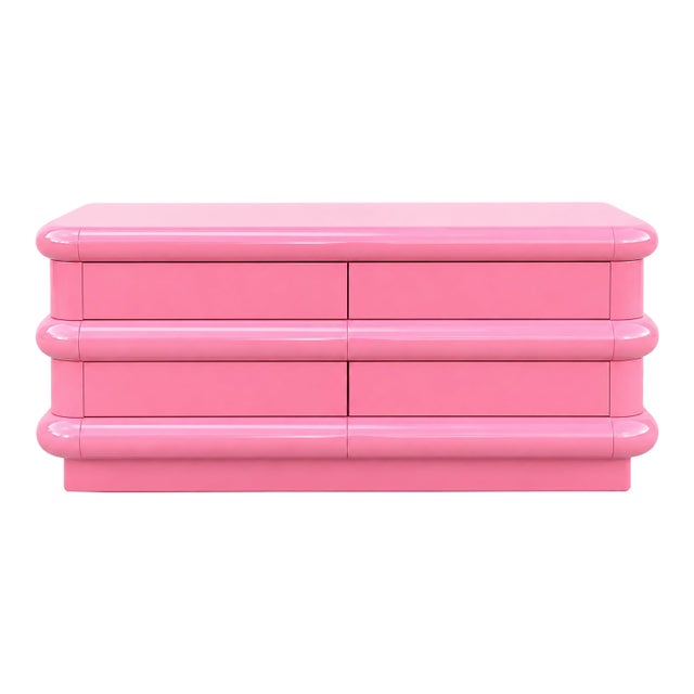 Postmodern Pink Lacquered Bullnose Dresser For Sale