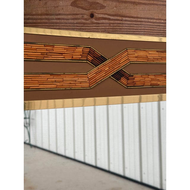 Mid-20th Century Rattan Inlay Brass Framed Wall Mirror Manner of Gabriella Crespi For Sale - Image 10 of 12
