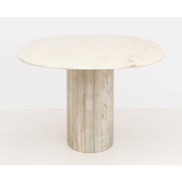 Wood Modern White Veined Marble Oval Top Dining Table For Sale - Image 7 of 9
