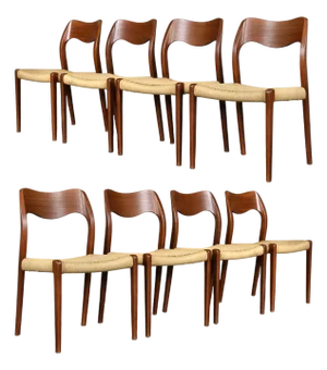 Set of 8 Danish Modern Teak Model 71 Dining Chairs by Niels Otto Møller