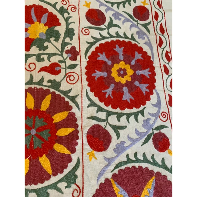 Vintage Colorful Hand Embroidered Floral Pommagranite Suzani Textile Bukhara Uzbekistan For Sale - Image 9 of 13