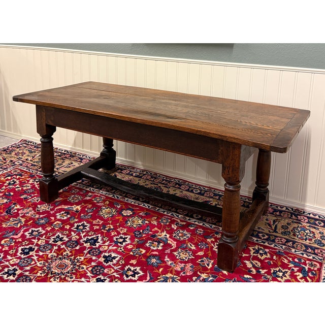 Antique English Country Farm Dining Breakfast Table Farmhouse 75" Wide Oak 19thC For Sale - Image 4 of 16
