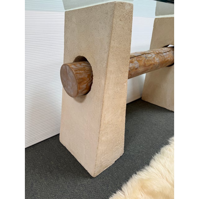 Sculpted Hand Plastered + Glass Console Table For Sale In San Francisco - Image 6 of 11