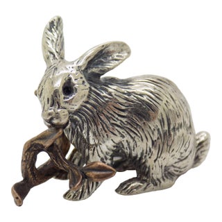 Vintage Italian Handmade Genuine Silver & Brass Rabbit Bunny Figurine Miniature For Sale