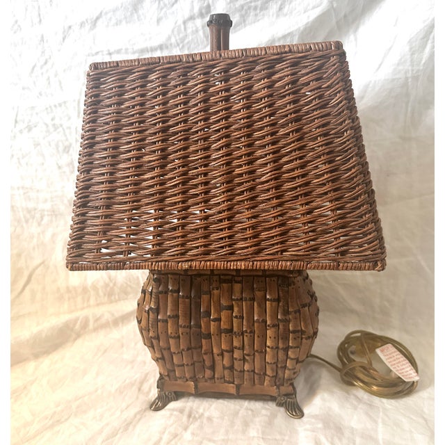 1980s Chinoiserie Asian Style Bamboo Table Lamp For Sale - Image 4 of 7