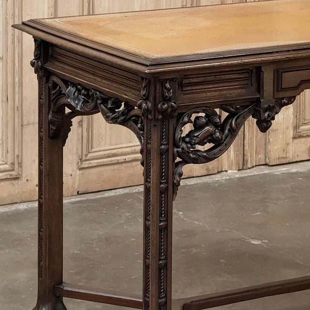 Mid 19th Century 19th Century French Gothic Walnut Writing Desk With Leather Top For Sale - Image 5 of 18