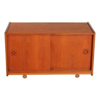 Mid-Century Teak Media Unit on Casters, 1960s For Sale