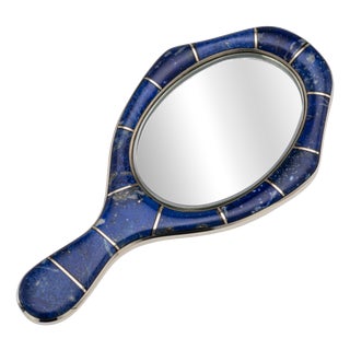 Antique 20th Century Continental Silver & Lapis Lazuli Mounted Miniature Mirror, 1900 For Sale