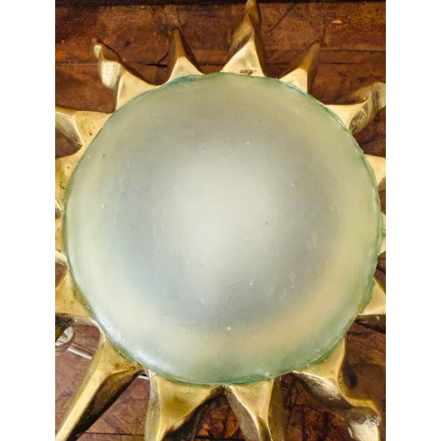 Vintage Sunburst Bronze Wall Sconces Frosted Glass Dome Lights Mid Century - a Pair For Sale - Image 10 of 12