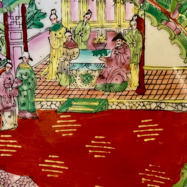 Vintage Chinese Famille Rosé Large Hand-Painted Ceramic Punch Bowl With Gold Gilt Trim For Sale - Image 9 of 11