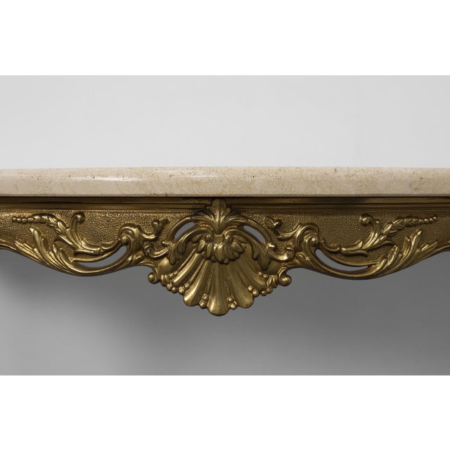 1950s Louis XVI Copper Base and Travertine Top Console Table, Italy, 1950s For Sale - Image 5 of 14