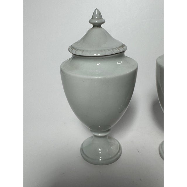 Neoclassical Small White Porcelain Lidded Urns, Set of 3 For Sale In Houston - Image 6 of 12