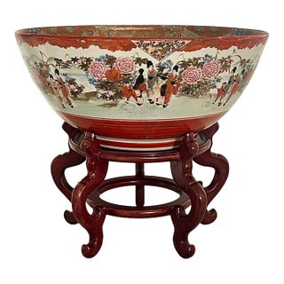 Exhibition Scale Japanese Kutani Porcelain Punch Bowl, Meiji Period, Circa 1880–1900 (Watano) For Sale
