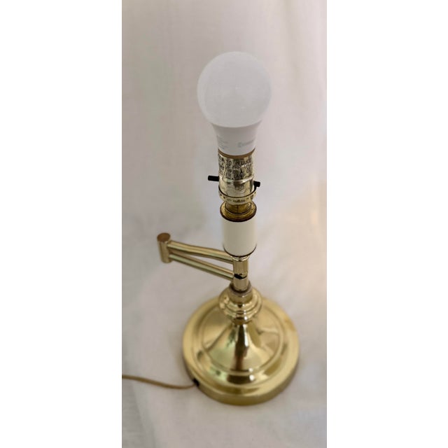 Metal Vintage Brass Swing Arm Table Lamp Adjustable Library Desk Light With Shade MCM For Sale - Image 7 of 7