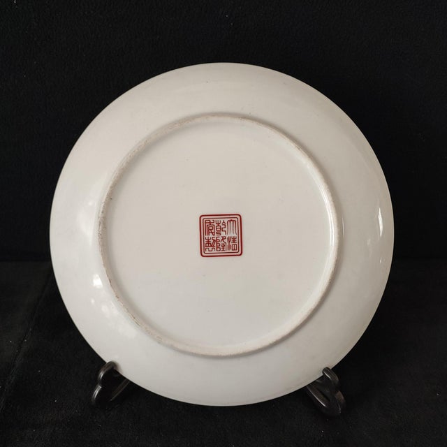 Chinese Ceramic Plate,Qianlong Marked Famille Rose Porcelain Plate Hand Painted Plum Blossoms Pattern For Sale - Image 4 of 9