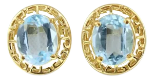 Oval Blue Topaz Earrings with 14k Yellow Gold Greek Bezel Frame, 2 Pieces