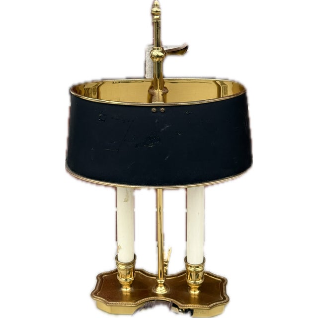 1950s 1950s Small Vintage Brass Bouillotte Table Desk Lamp Candle Library Tole Shade Light For Sale - Image 5 of 8
