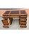Mid 20th Century Sligh Walnut Faux Bamboo and Stenciled Leather Top Insert Executive Desk For Sale - Image 5 of 10