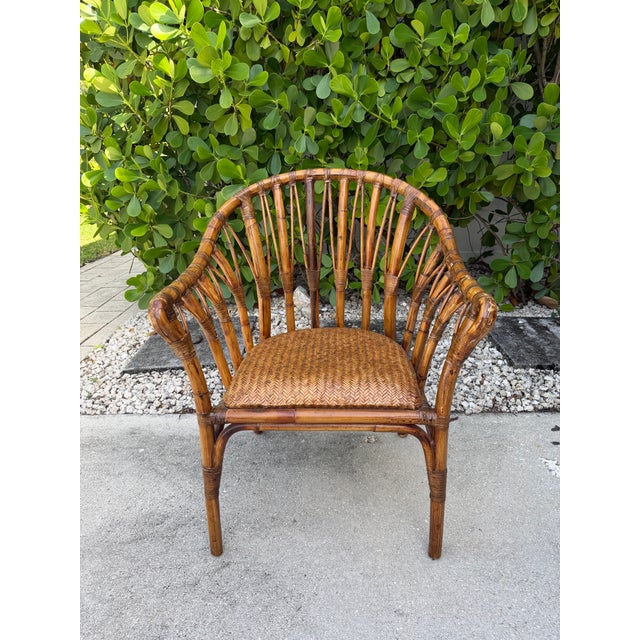Tommy Bahama Vintage Handcrafted Rattan Barrel Back Chair With Woven Seat For Sale - Image 4 of 13