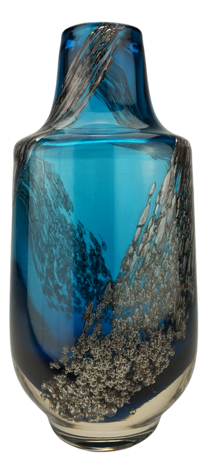 Large Blue Glass Vase with Florida Decor by Heinrich Loffelhardt for Schott-Zwiesel, 1970