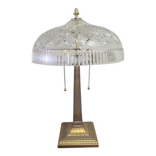 2000s Waterford Crystal "Beaumont" Shade on Brass Table Lamp For Sale