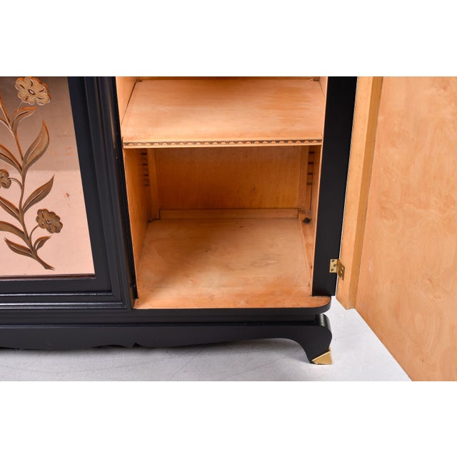 French Art Deco Buffet With Black Finish and Mirrored Center