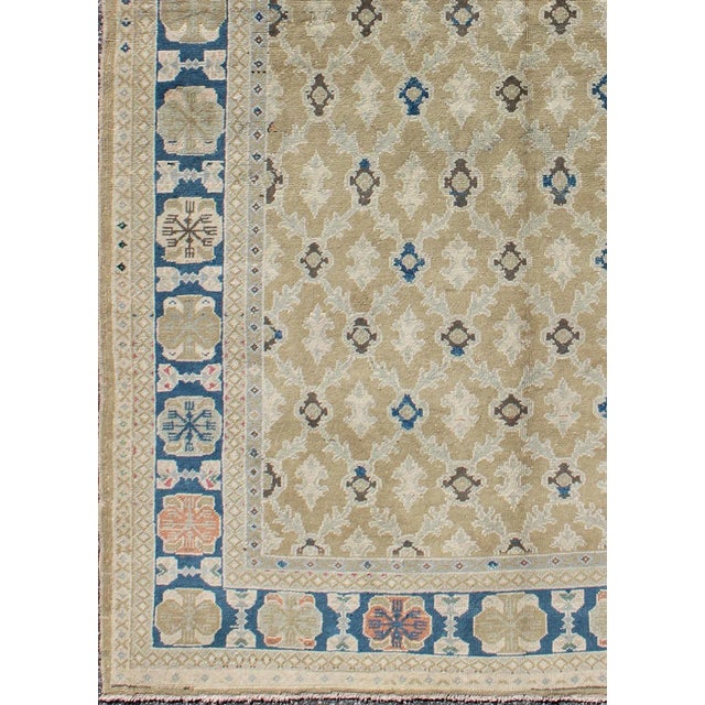 Traditional Fine Turkish Sivas Rug in All Over Geometric Design in Tan, Taupe, Blue & Brown For Sale - Image 3 of 8