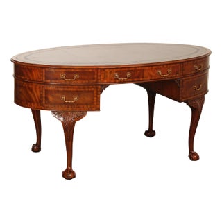 Maitland Smith Georgian Style Leather Top Mahogany Oval Desk For Sale