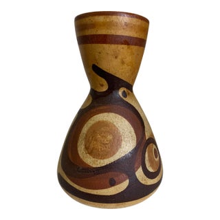 1950’s Lapid Israel Stoneware Pottery Hand Painted Vase For Sale