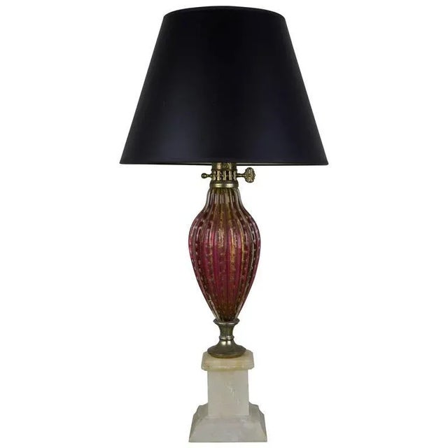 Italian Mid-Century Murano Glass Table Lamp With Gold Inclusions and Marble Base For Sale - Image 9 of 9