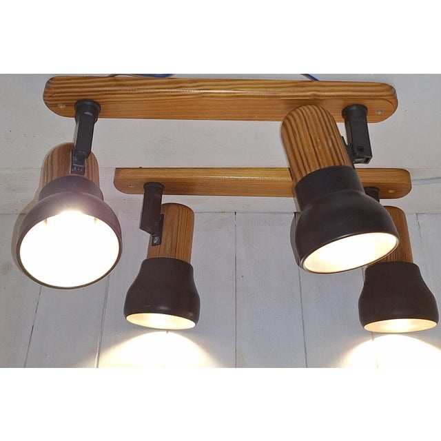 Vintage Spotlight Strips with Pine Wood and Brown Metal Reflector from Hustadt-Leuchten, 1980s, Set of 2 For Sale - Image 9 of 9