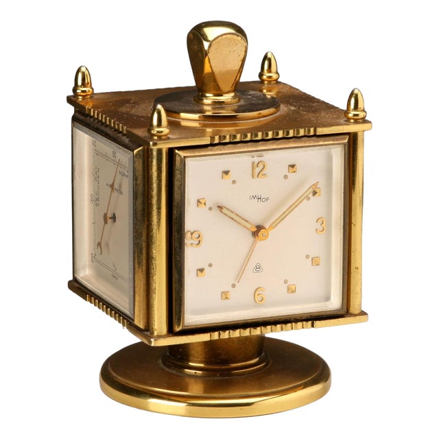 Table Clock in Gold-Plated Brass For Sale