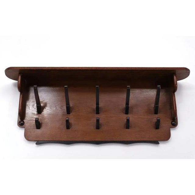 Art Deco Oak Wall Coat Rack, Netherlands, 1925 For Sale - Image 3 of 8