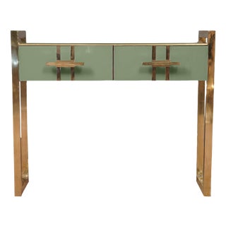 Green Murano Glass Console Table with Brass Handles and Legs from Justfurnituress SRL For Sale