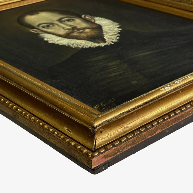 Black Vintage Mannerist Style Portrait of Nobleman (In the Manner of El Greco), Signed (Oil on Canvas) For Sale - Image 8 of 10