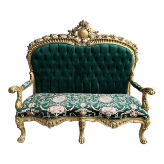 Throne Sofa Settee Love Seat in Gold Leaf For Sale