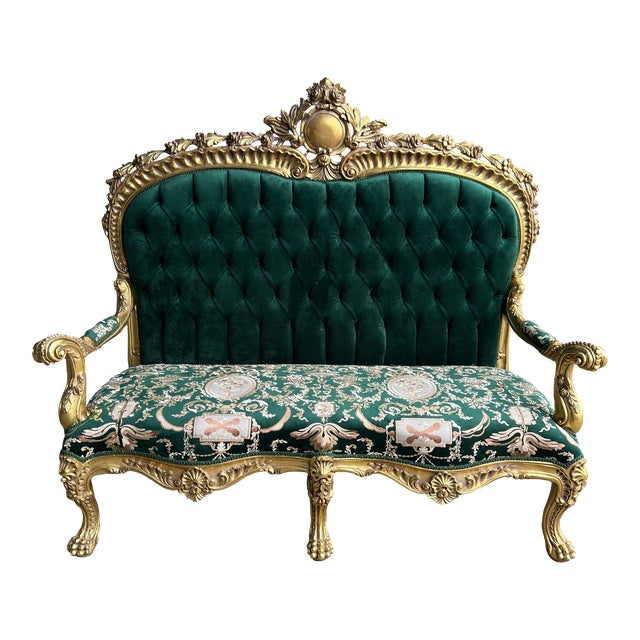 Throne Sofa Settee Love Seat in Gold Leaf For Sale