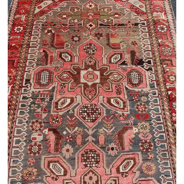 Early 20th Century Antique Caucasian Karabagh Gallery Runner With Large Medallions of Pink and Red For Sale - Image 4 of 12
