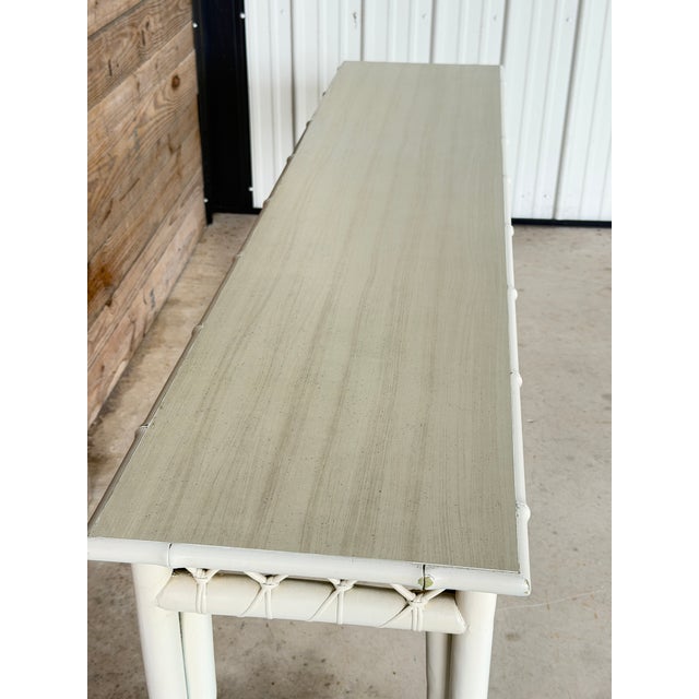 Off-white Monumental Vintage Coastal Boho Rattan Console Table With Lattice Detail For Sale - Image 8 of 12