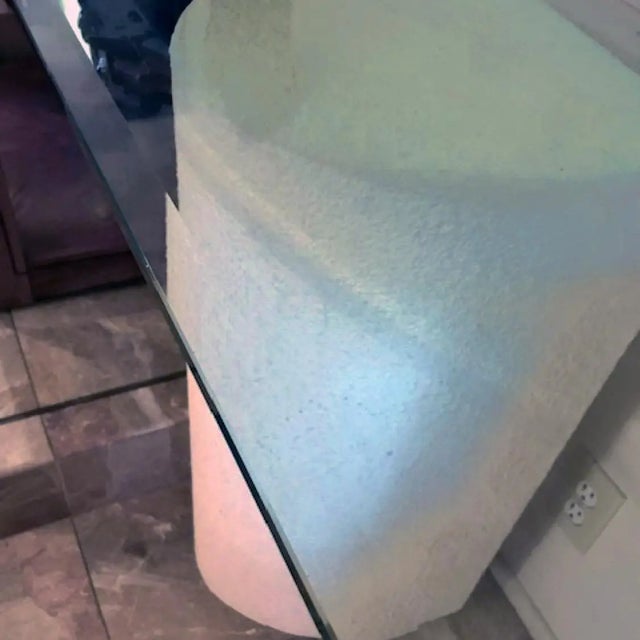 1980s Modernist Off-White Demi-Lune Plaster Double Pedestal Console Table With Glass Top For Sale - Image 4 of 12