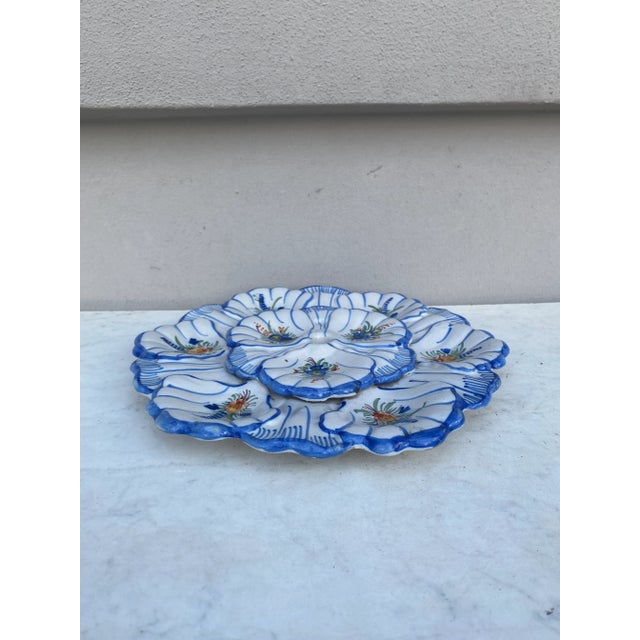 French French Blue & White Faience Oyster Platter Moustiers Style, Circa 1940 For Sale - Image 3 of 9