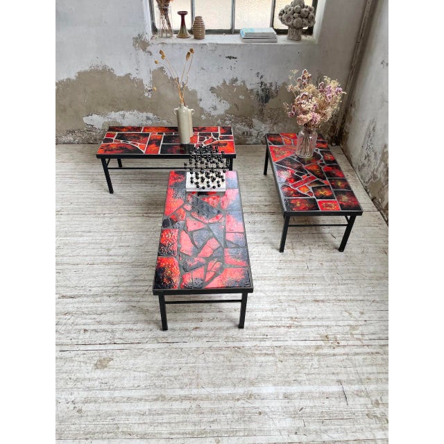 Modern Lava Stone Ceramic Coffee Tables from Vallauris, 1950s, Set of 3 For Sale - Image 12 of 18