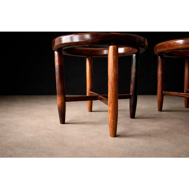 2020s Found Collectibles Maracanã-Inspired Side Tables in Reclaimed Brazilian Rosewood and Honed Travertine For Sale - Image 5 of 15
