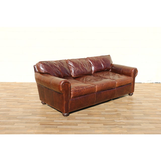 Vintage Restoration Hardware Distressed Brown Leather Three-Seat Sofa | Rh Club Sofa For Sale - Image 9 of 18