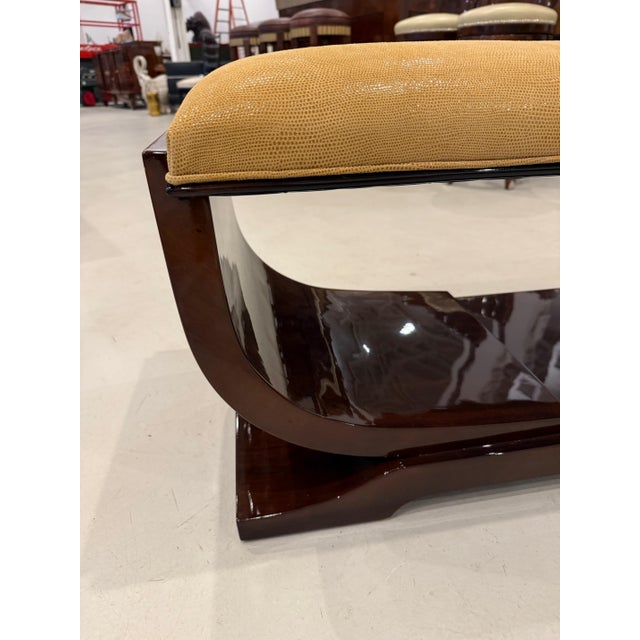 French Art Deco Bench Reupholstered in Gold Galuchat Fabric For Sale In New York - Image 6 of 11