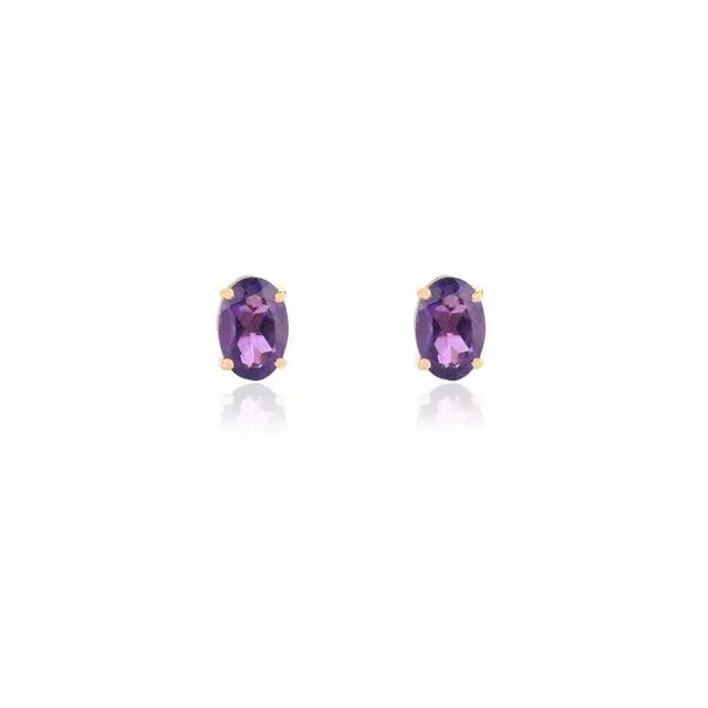 18k Gold Minimal Amethyst Jewelry Set Pendant, Ring Size 7 and Stud Earrings- 4 Pieces For Sale - Image 4 of 16