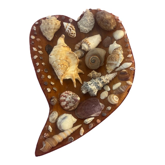 Mid-Century Biomorphic Carved Walnut Heart-Shaped Centrepiece Bowl With Integrated Seashell Mosaic For Sale