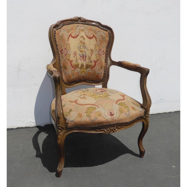 Vintage French Provincial Needlepoint Tapestry Rose Accent Side Chair
