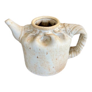 Antique Fabric Pottery Pitcher Signed by Artist For Sale
