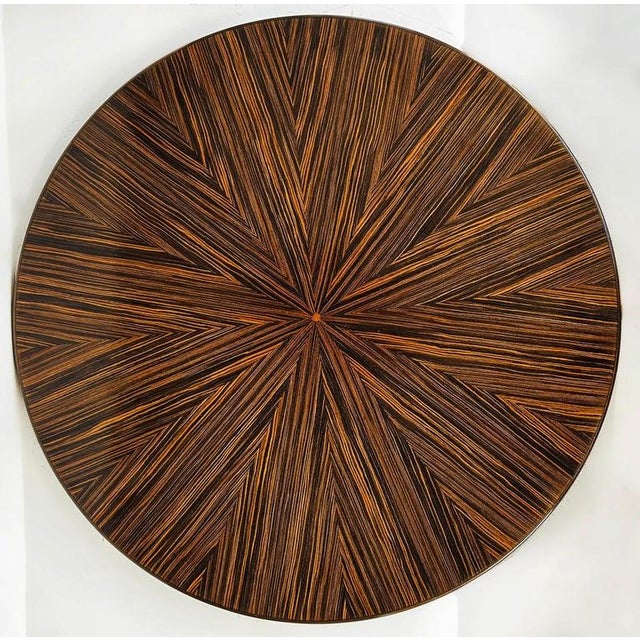 Pregno SRL Macassar Ebony Round Pedestal Dining Table, Italy Art Deco Style Offered for sale is a fine quality Italian art...